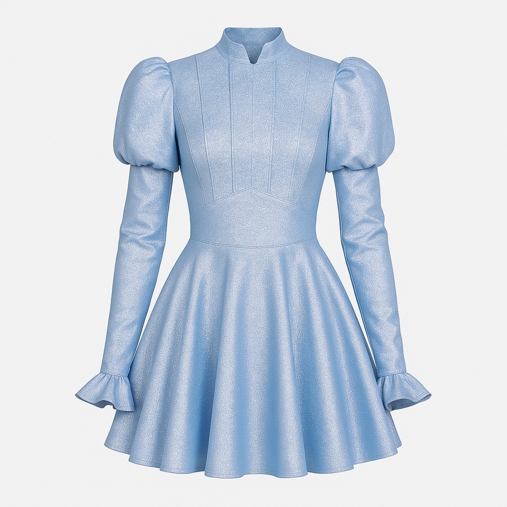 Dolls Kill Astrid Mini Dress | Glitter Blue Party Gothic Skater Dress (S)